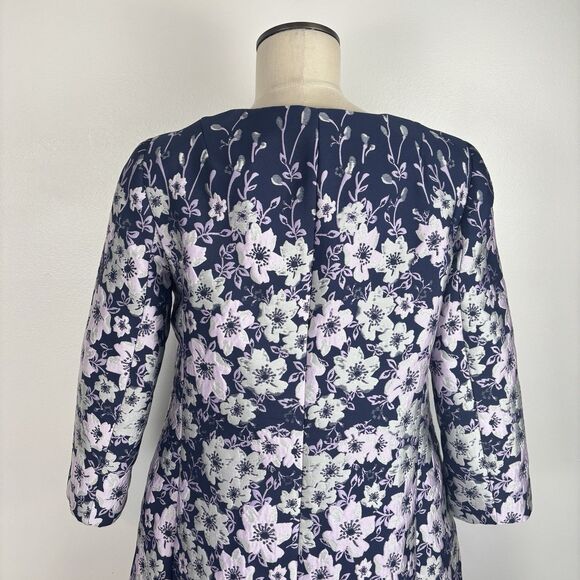 Talbots Womens 6 Jacquard Navy Pink Daisy Floral Thick Jacket Blazer - Picture 8 of 8